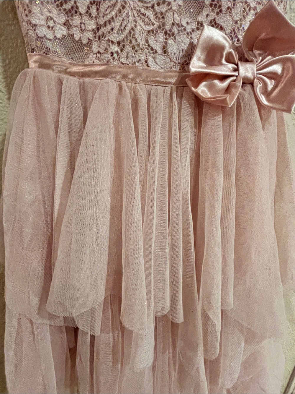 Jona Michelle Boutique Girls Pink Lace & Tulle Party Dress with Bow size 5 - Picture 3 of 5